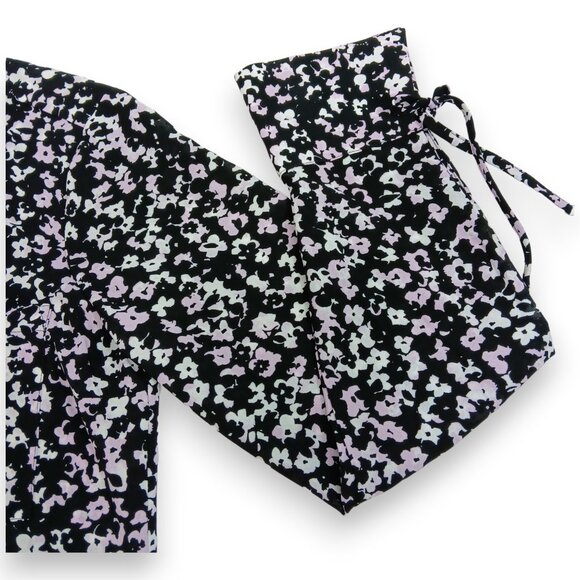 CANDIE'S-Women's Floral Button down-Top-MEDIUM-Black-White-Purple-Work-Casual - Picture 8 of 16